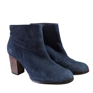 Cole Haan Women's Cassidy Leather Stack Heel Ankle Booties Navy Blue Size 9.5
